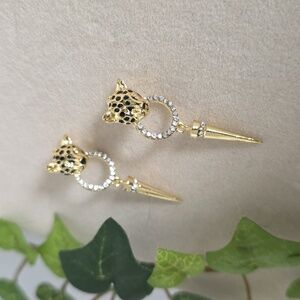 Gold Panther Leopard Earrings with Spike
